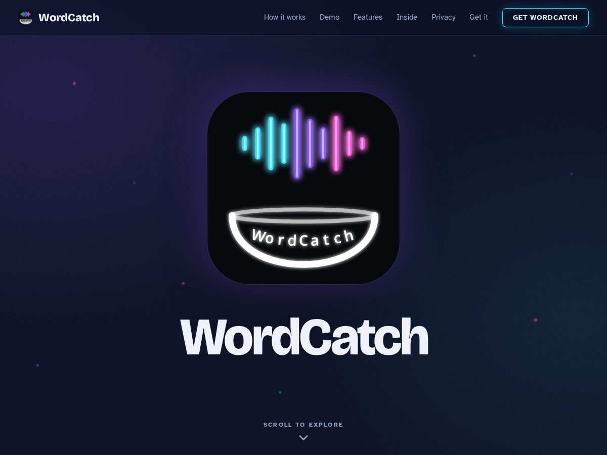 Landing-page snapshot of wordcatch.app