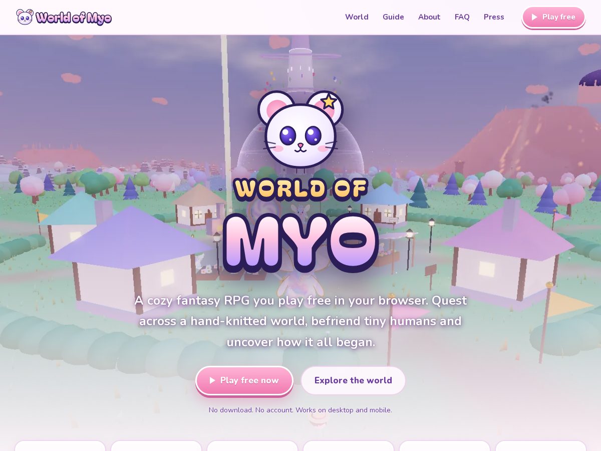 Landing-page snapshot of worldofmyo.com