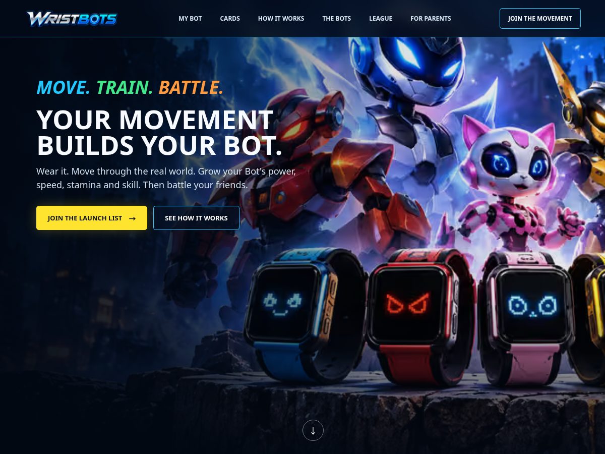 Landing-page snapshot of wristbots.com
