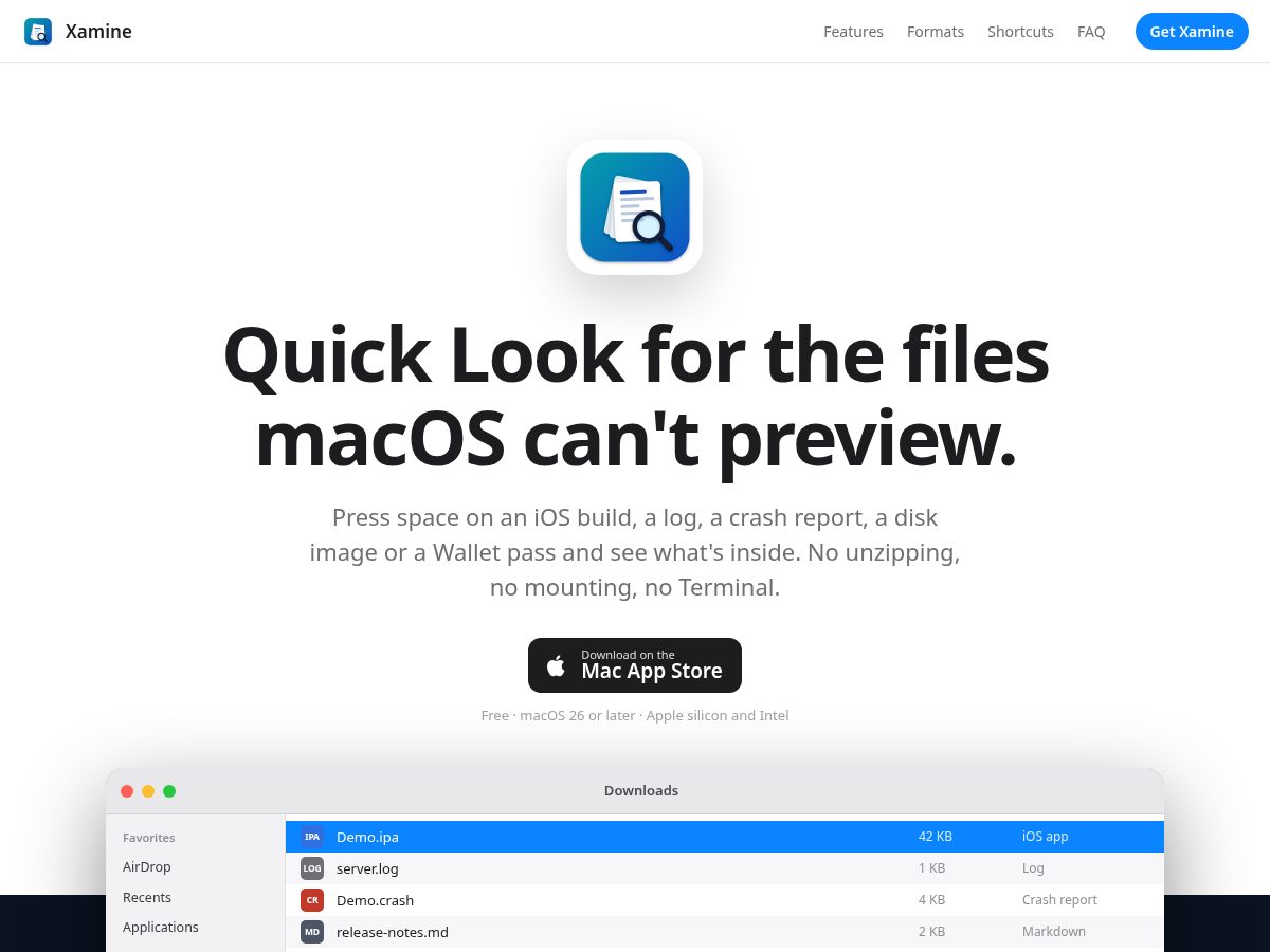 Landing-page snapshot of xamine.app