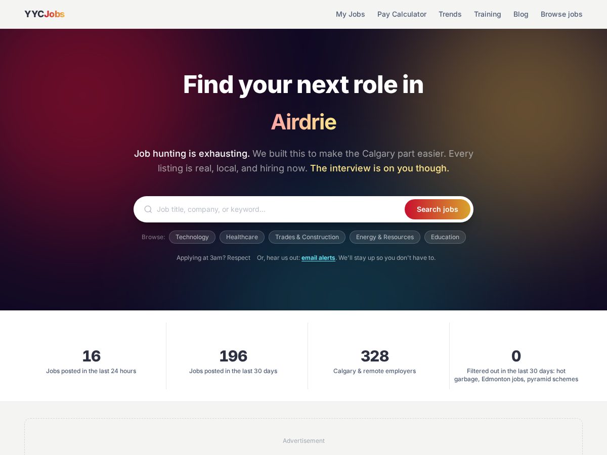 Landing-page snapshot of yycjobs.app