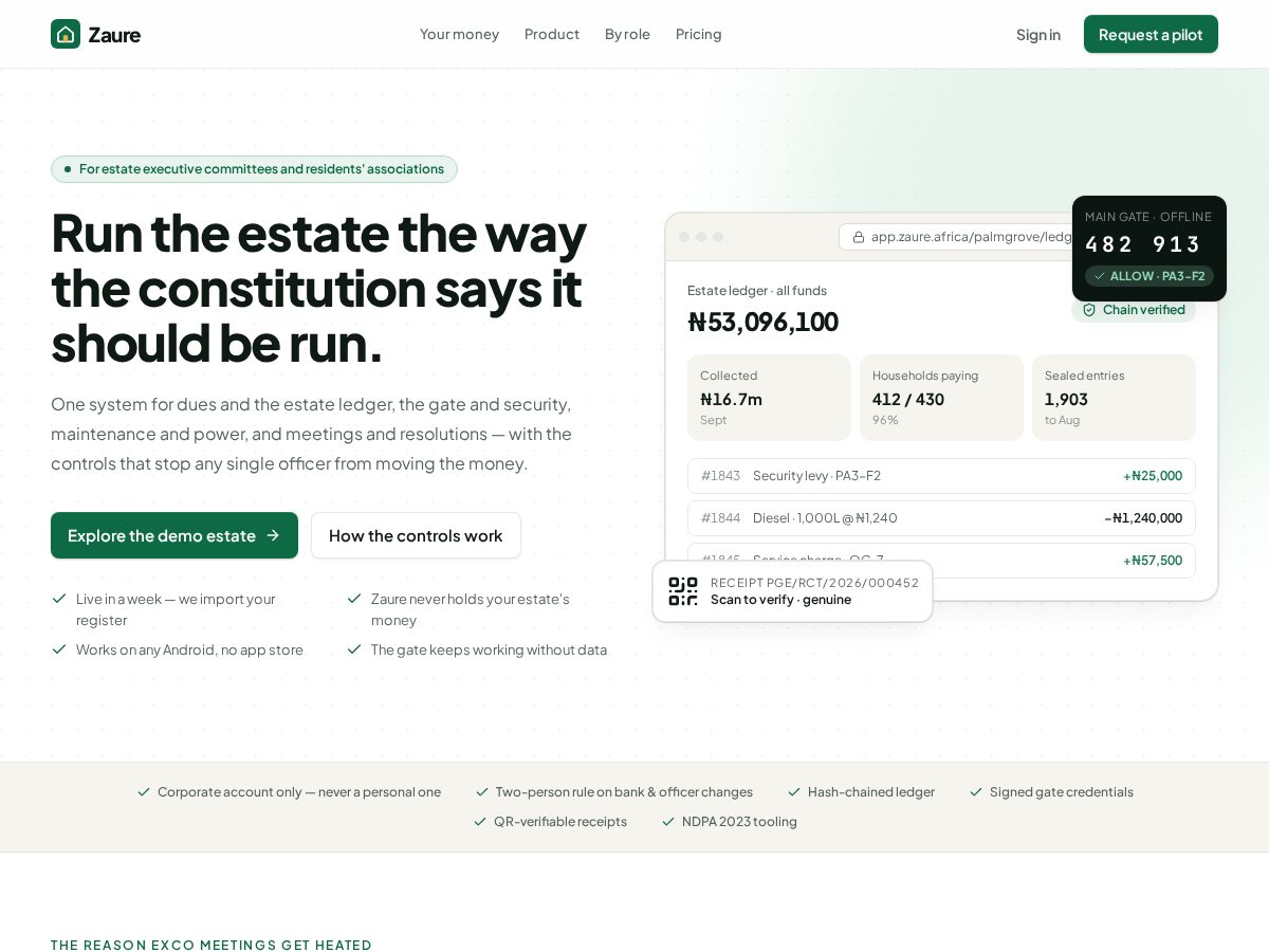 Landing-page snapshot of zaure.africa