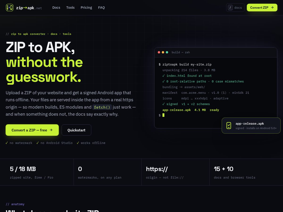 Landing-page snapshot of ziptoapk.net