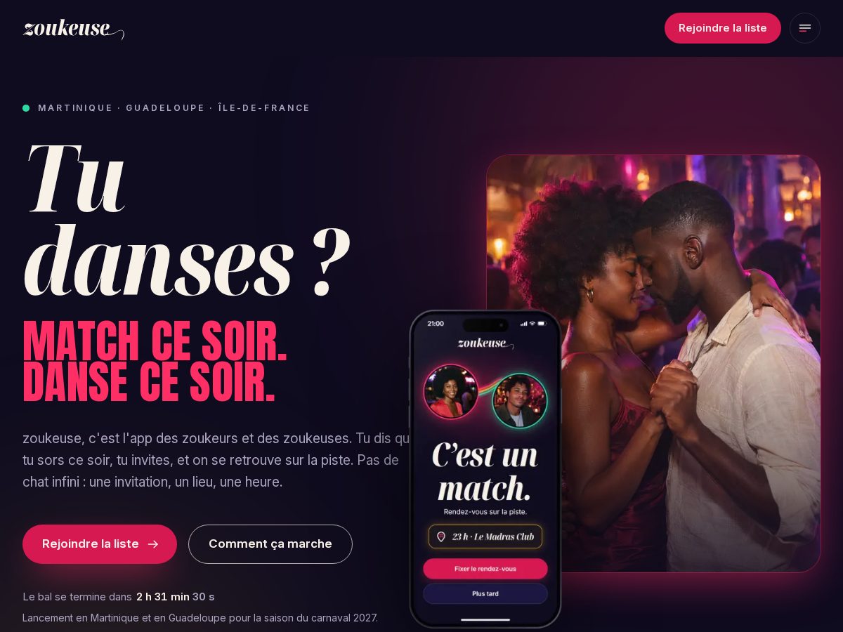 Landing-page snapshot of zoukeuse.com