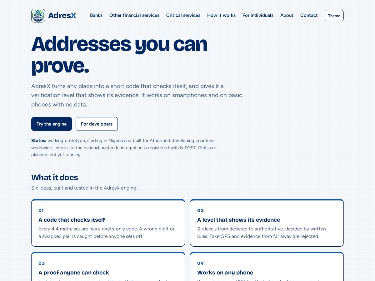 Landing-page snapshot of adresx.org