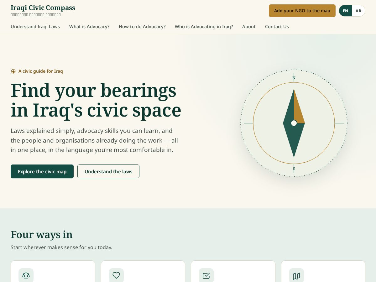 Landing-page snapshot of advoccompass.com