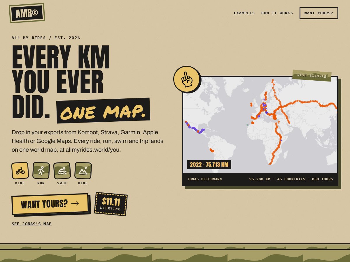 Landing-page snapshot of allmyrides.world