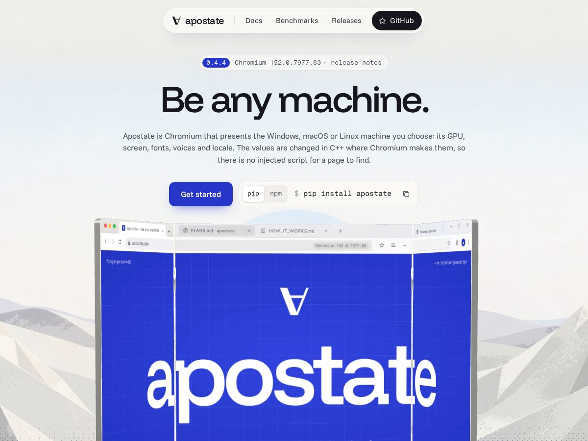 Landing-page snapshot of apostate.dev