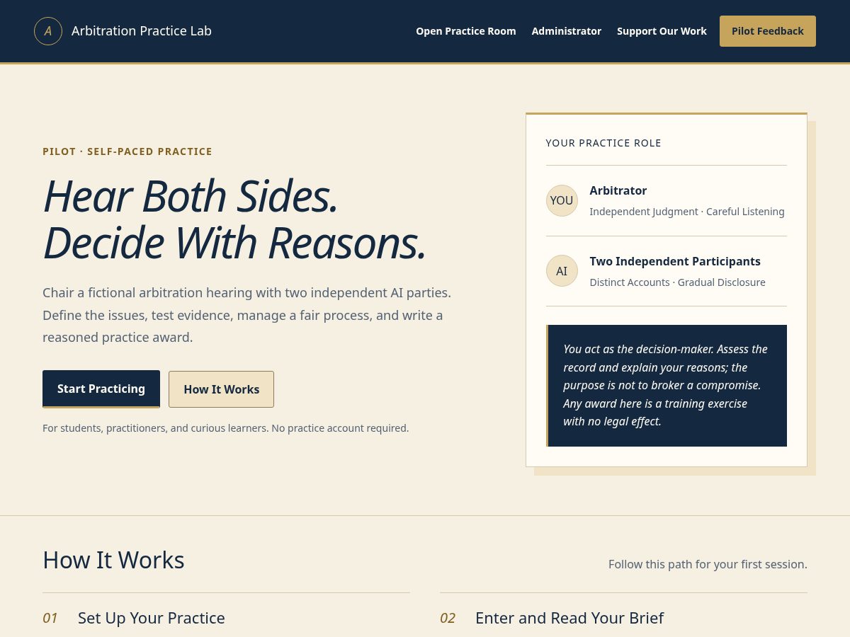 Landing-page snapshot of arbitrationpracticelab.com