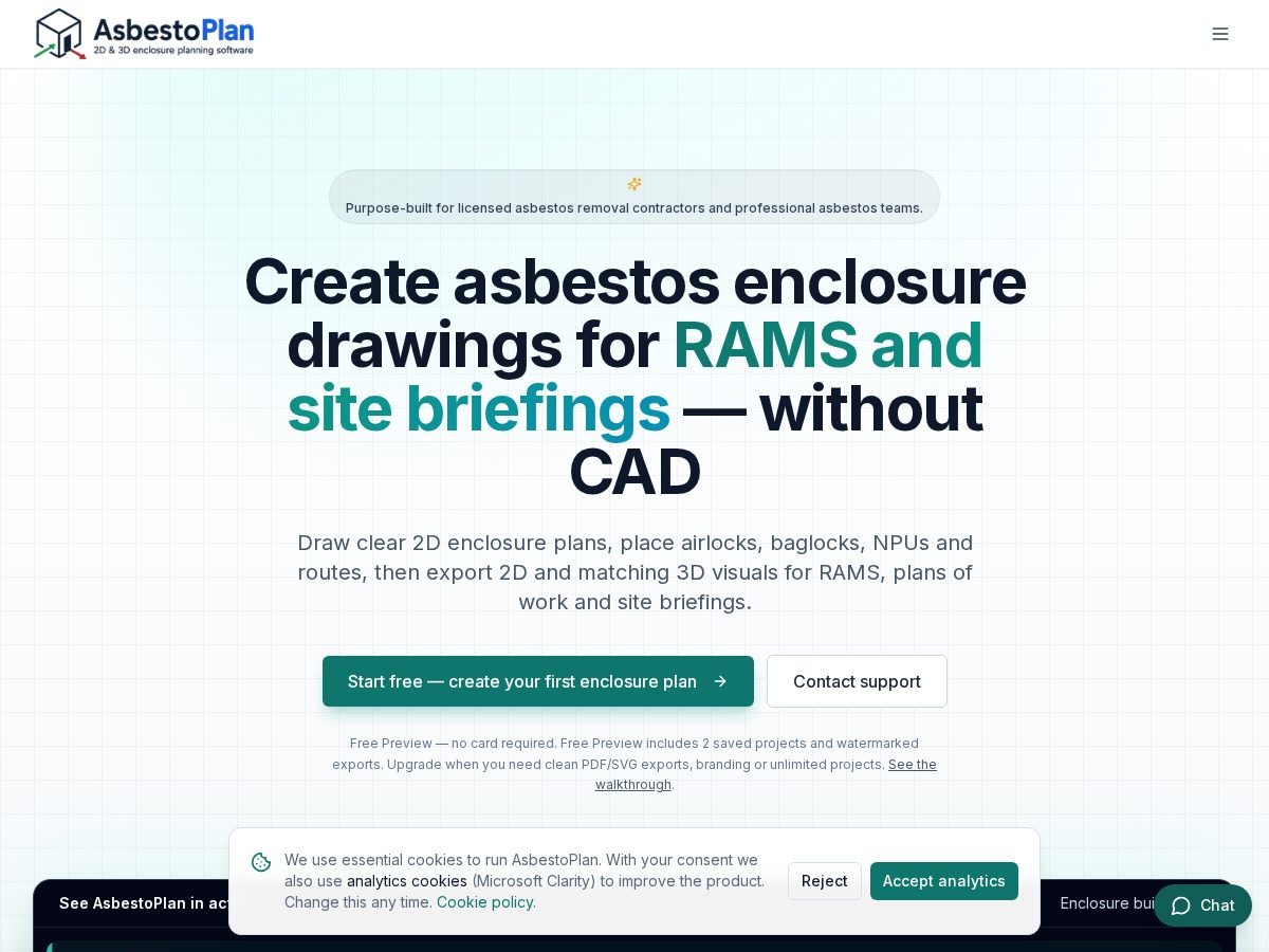 Landing-page snapshot of asbestoplan.com