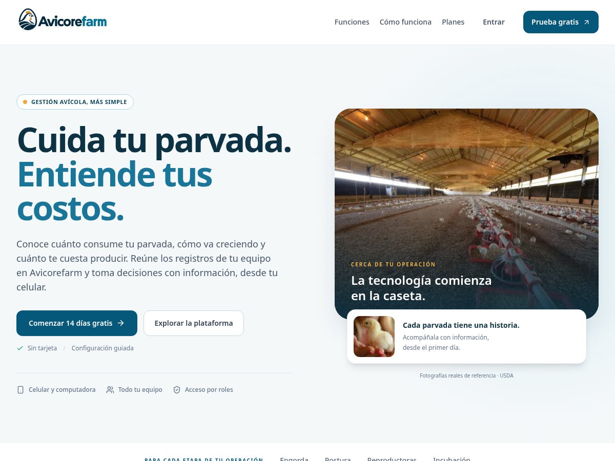 Landing-page snapshot of avicorefarm.com
