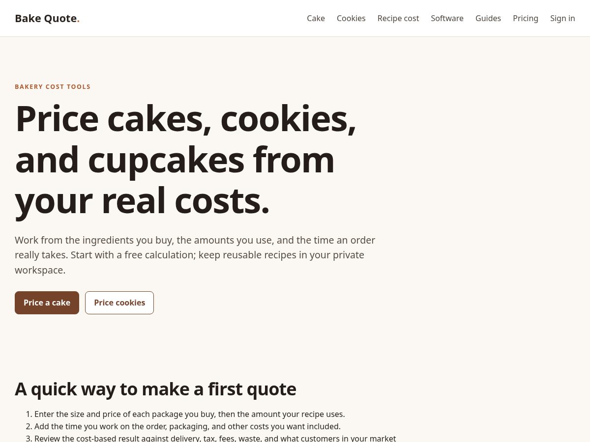 Landing-page snapshot of bakequotekit.com