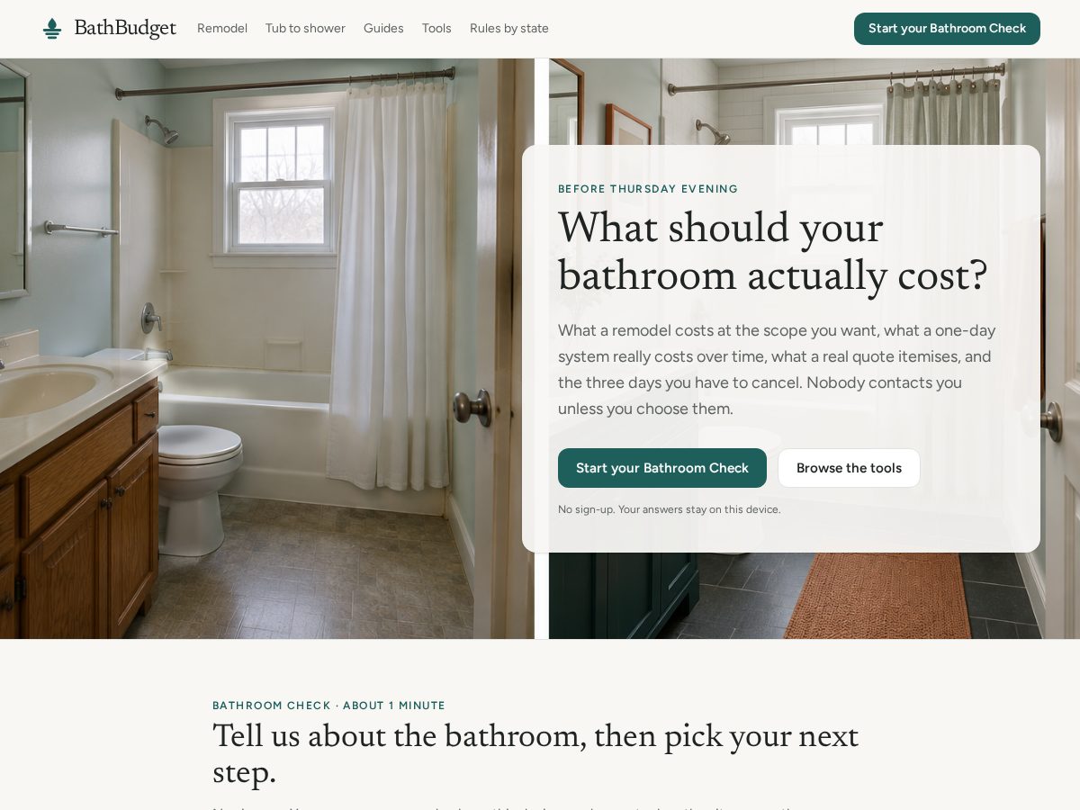 Landing-page snapshot of bathbudget.com