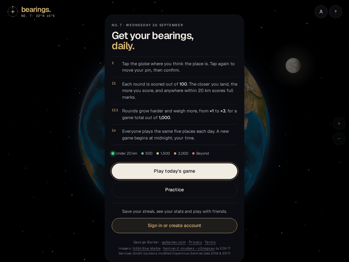 Landing-page snapshot of bearings.quest