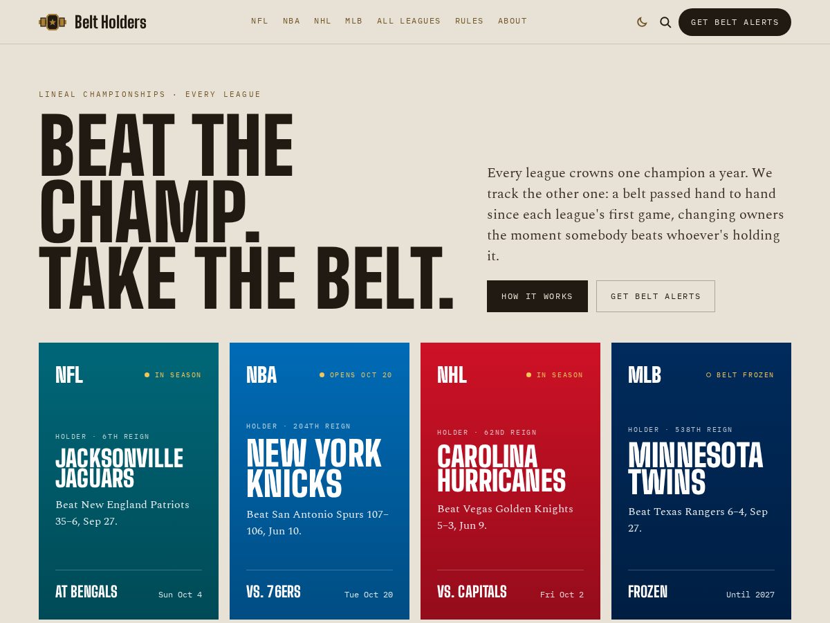 Landing-page snapshot of beltholders.com