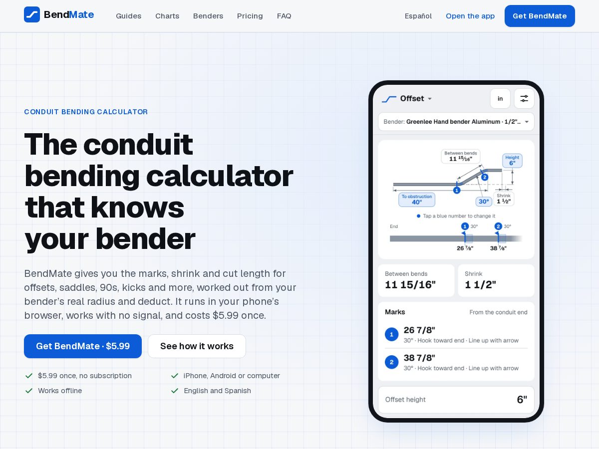 Landing-page snapshot of bendmate.com