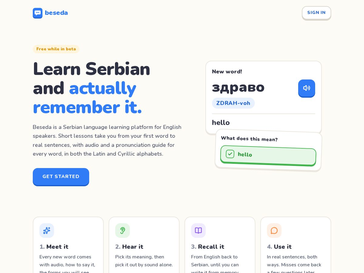 Landing-page snapshot of beseda-learn.com