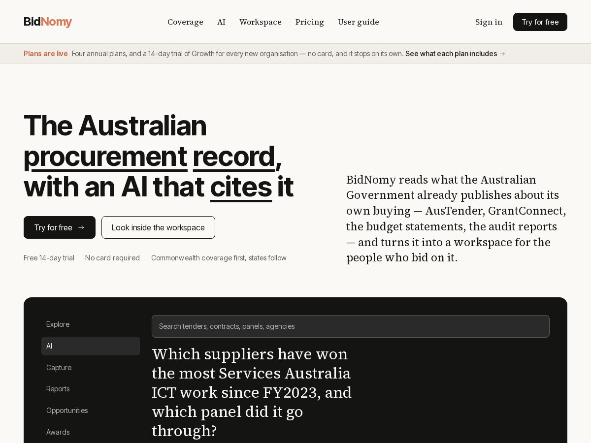 Landing-page snapshot of bidnomy.com