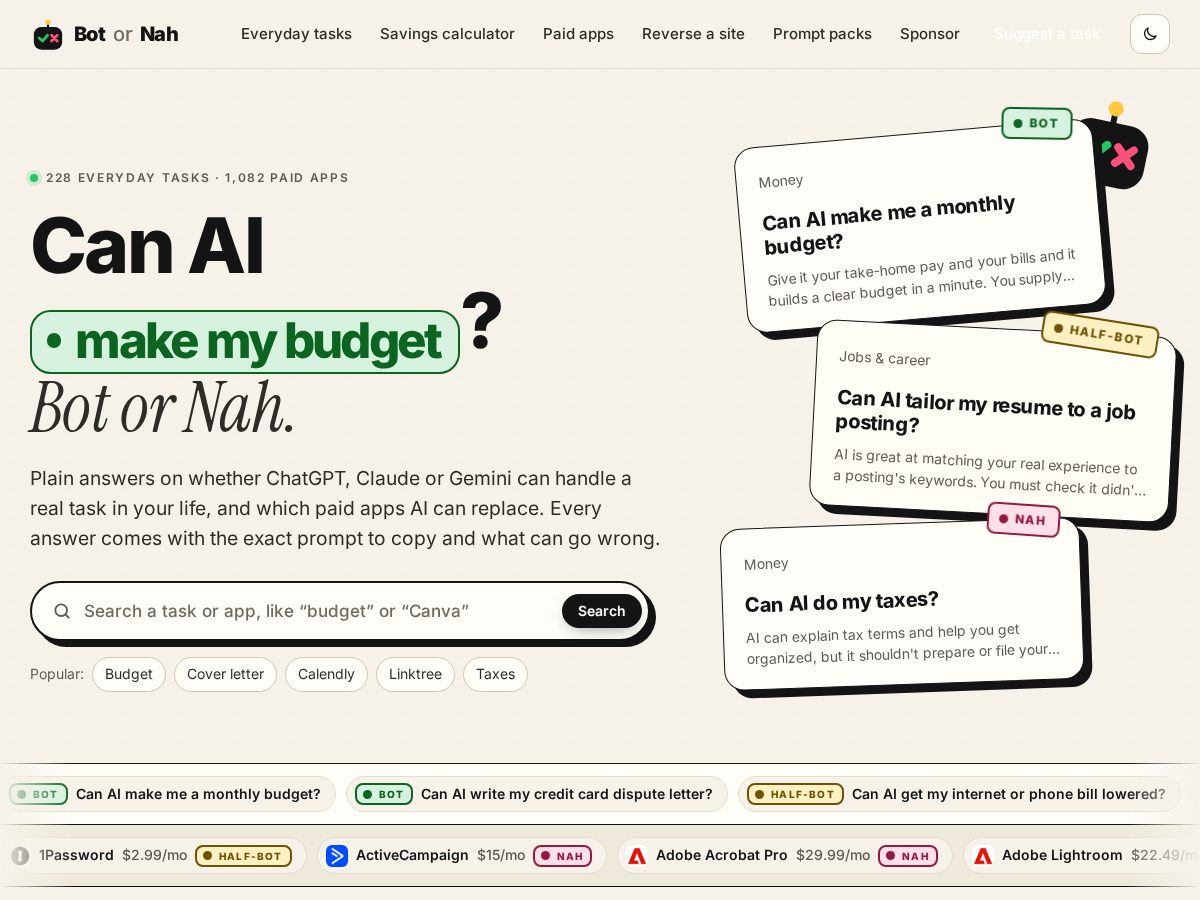 Landing-page snapshot of botornah.com
