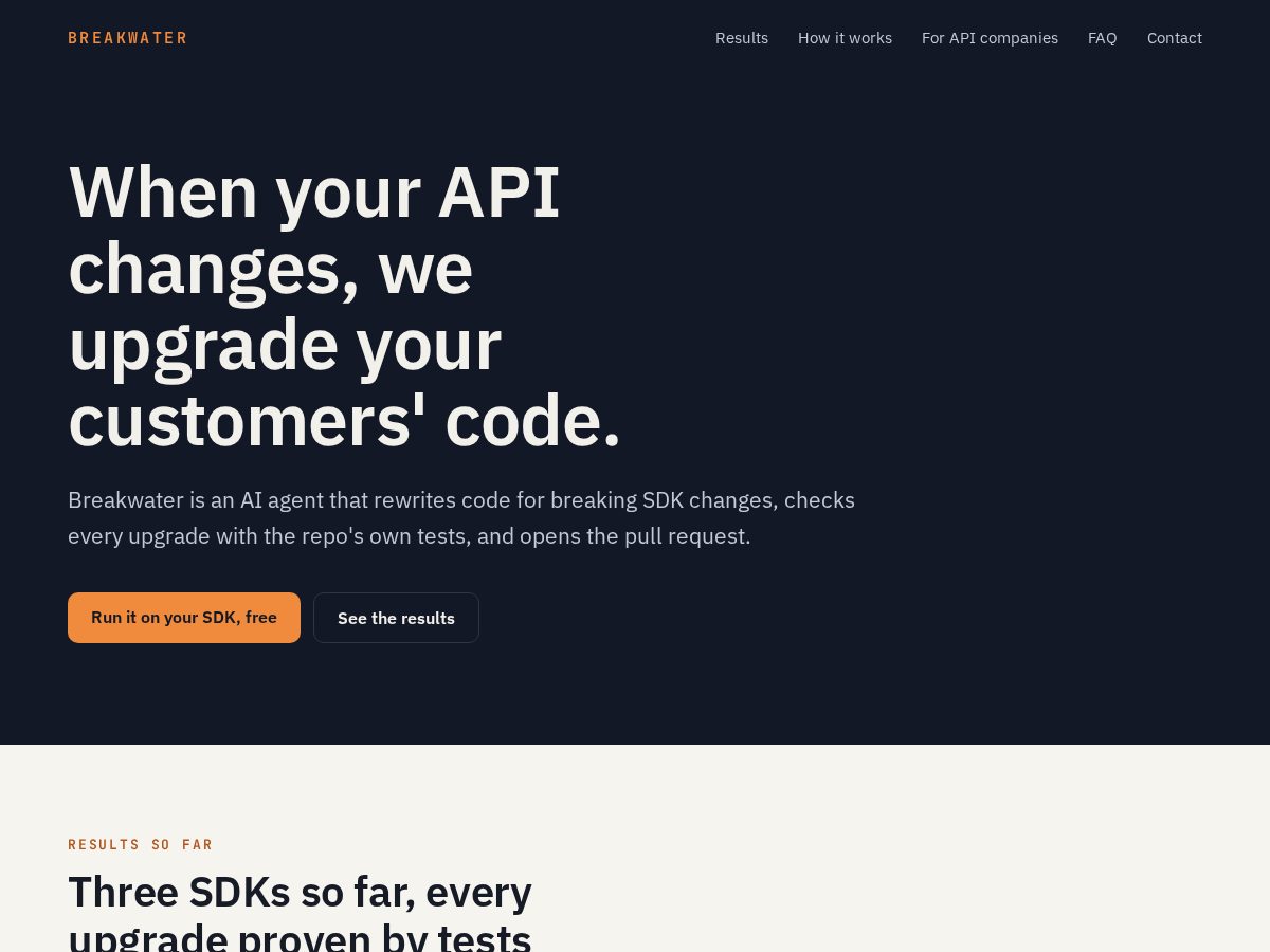 Landing-page snapshot of breakwaterapi.com