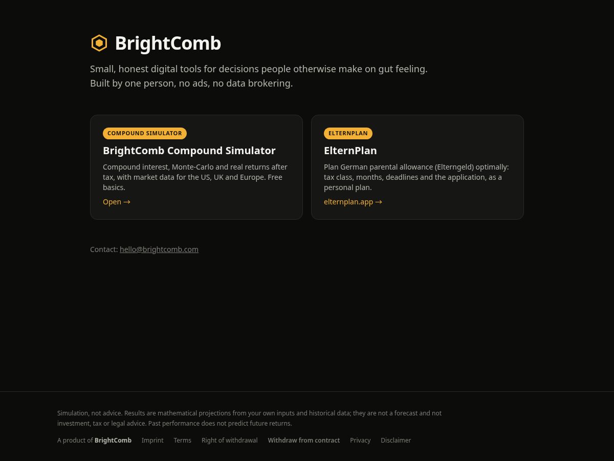 Landing-page snapshot of brightcomb.com