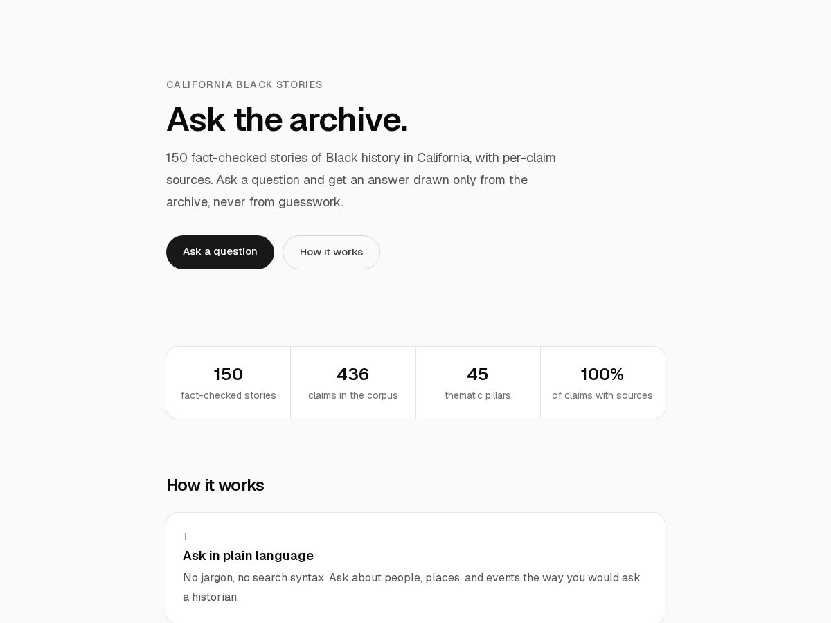 Landing-page snapshot of californiablackstories.com