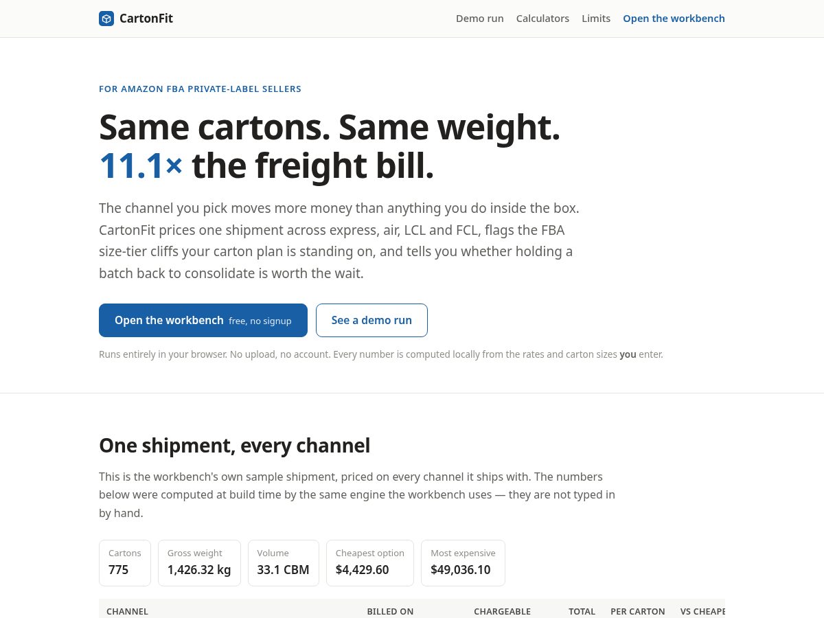 Landing-page snapshot of cartonfit.com