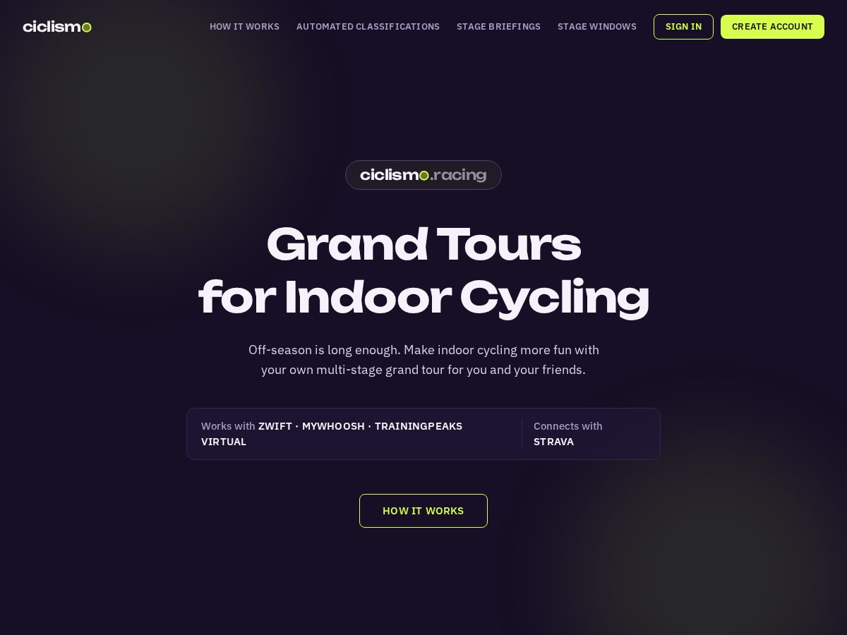 Landing-page snapshot of ciclismo.racing