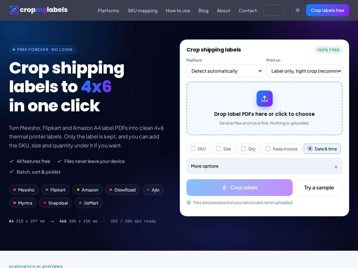 Landing-page snapshot of cropmylabels.com