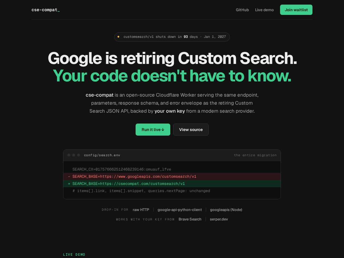 Landing-page snapshot of csecompat.com
