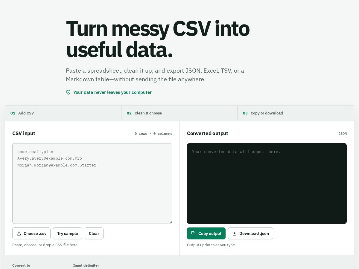Landing-page snapshot of csvflip.com