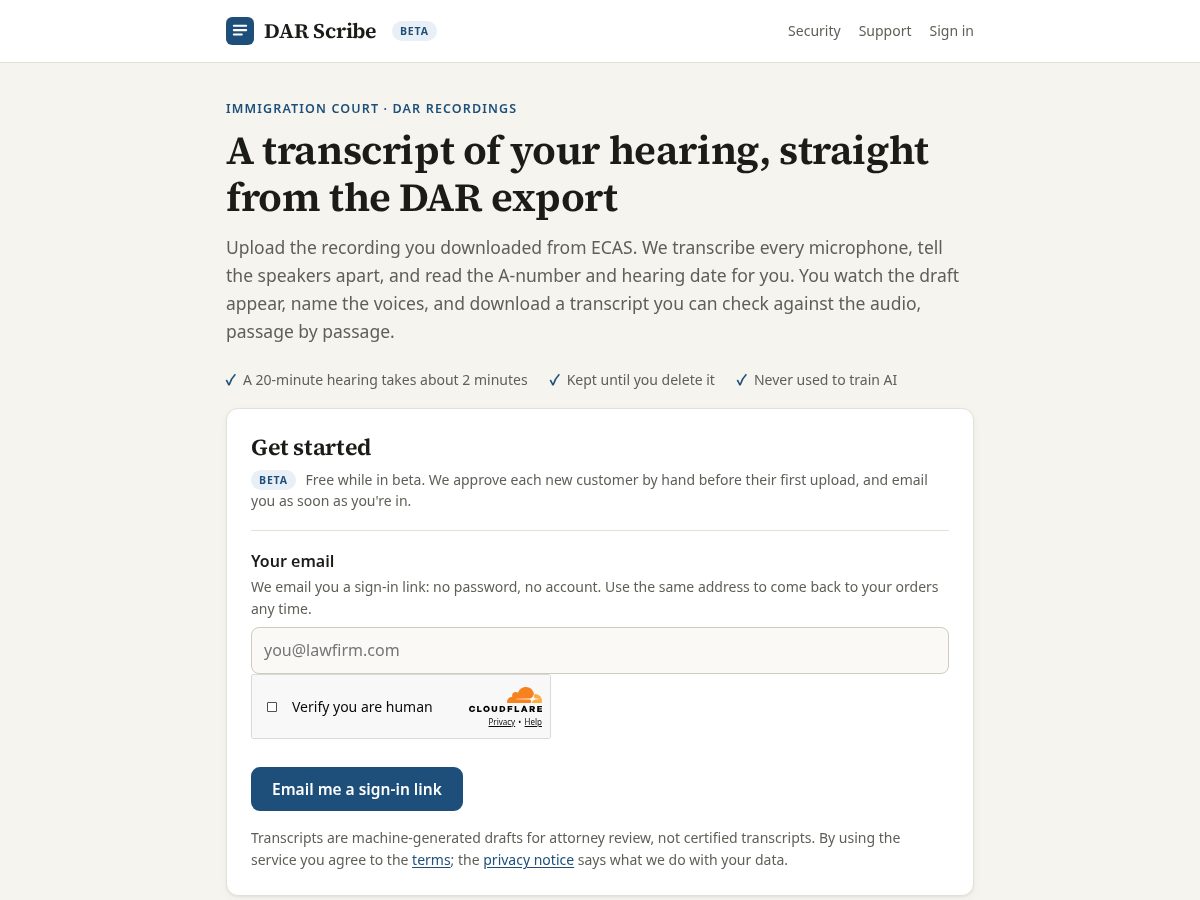 Landing-page snapshot of darscribe.com