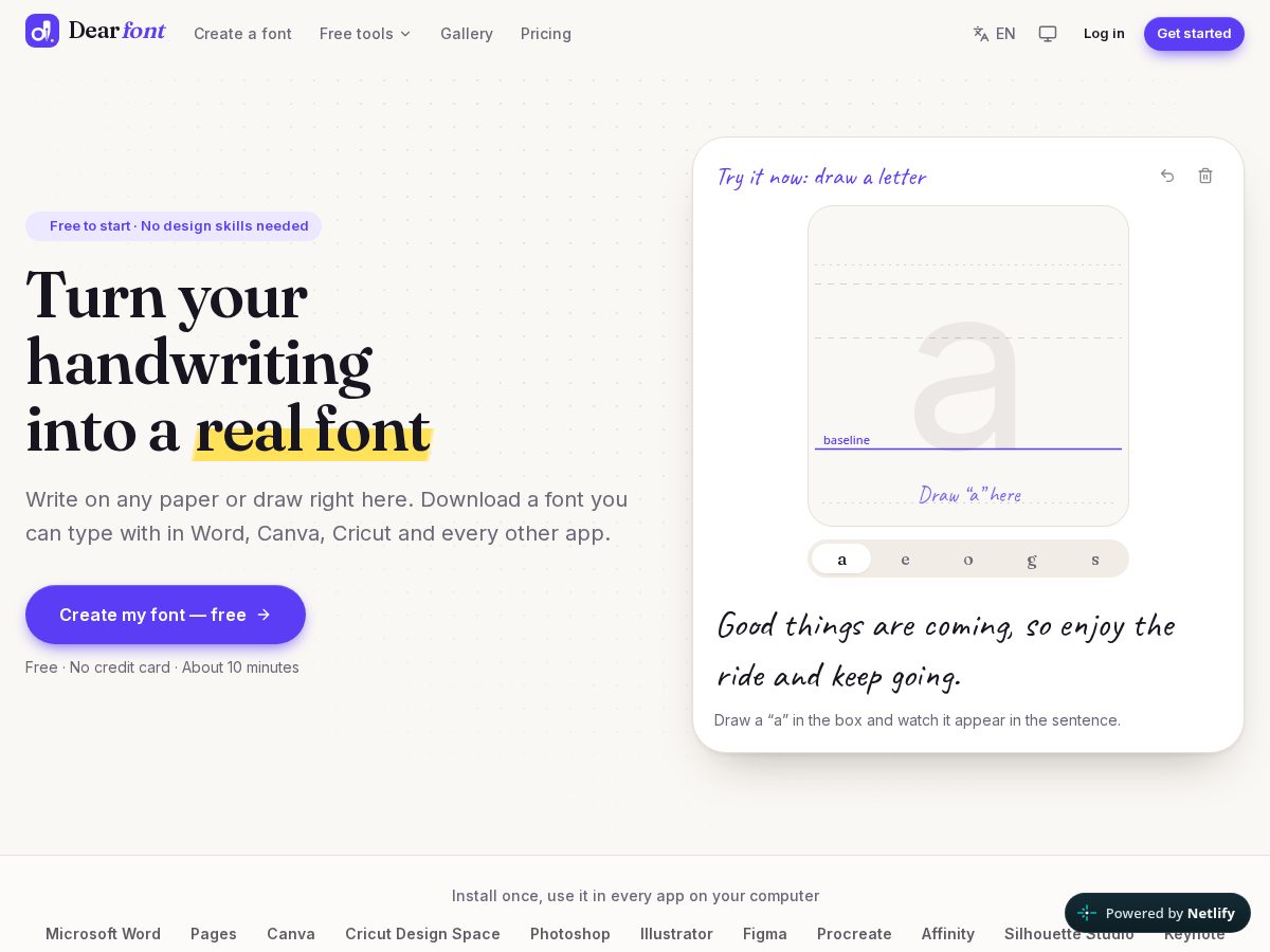 Landing-page snapshot of dearfont.com