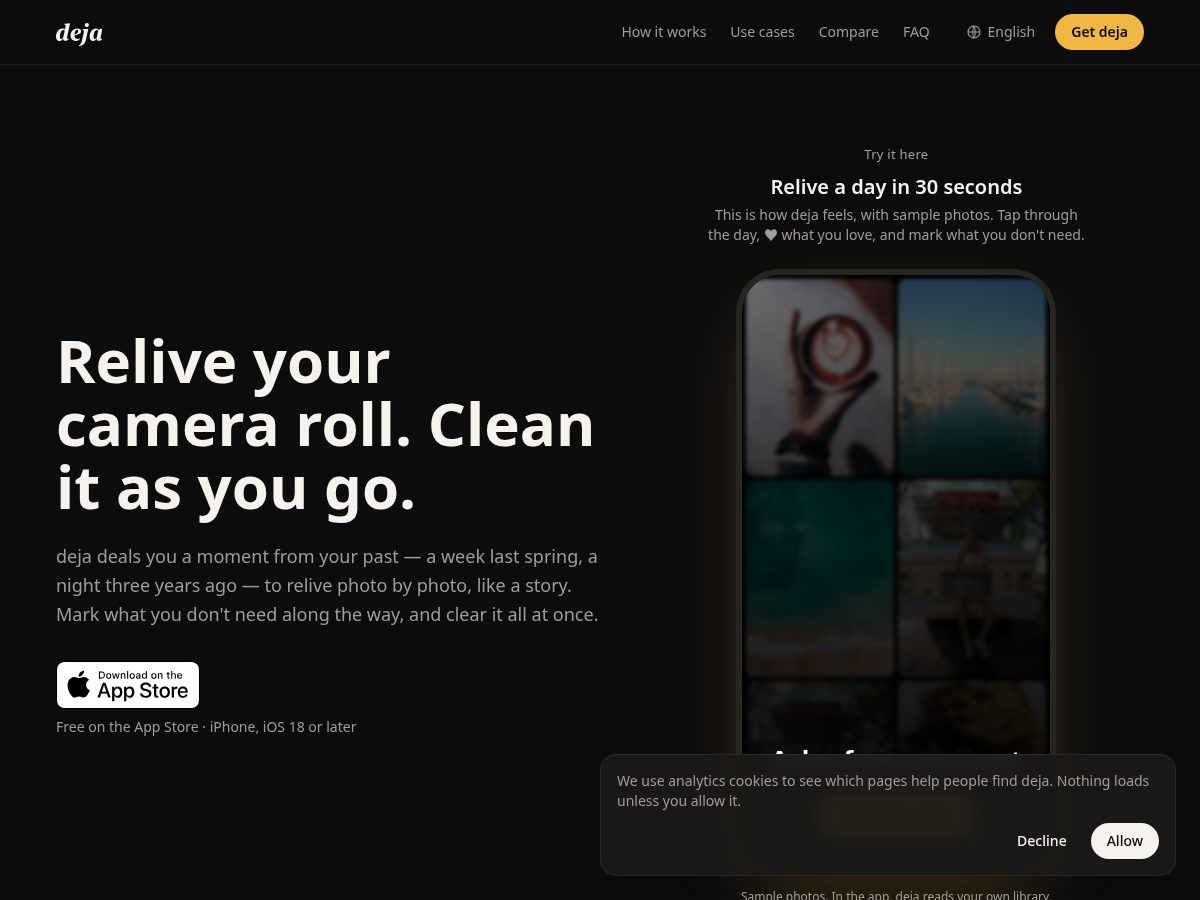 Landing-page snapshot of deja.photos