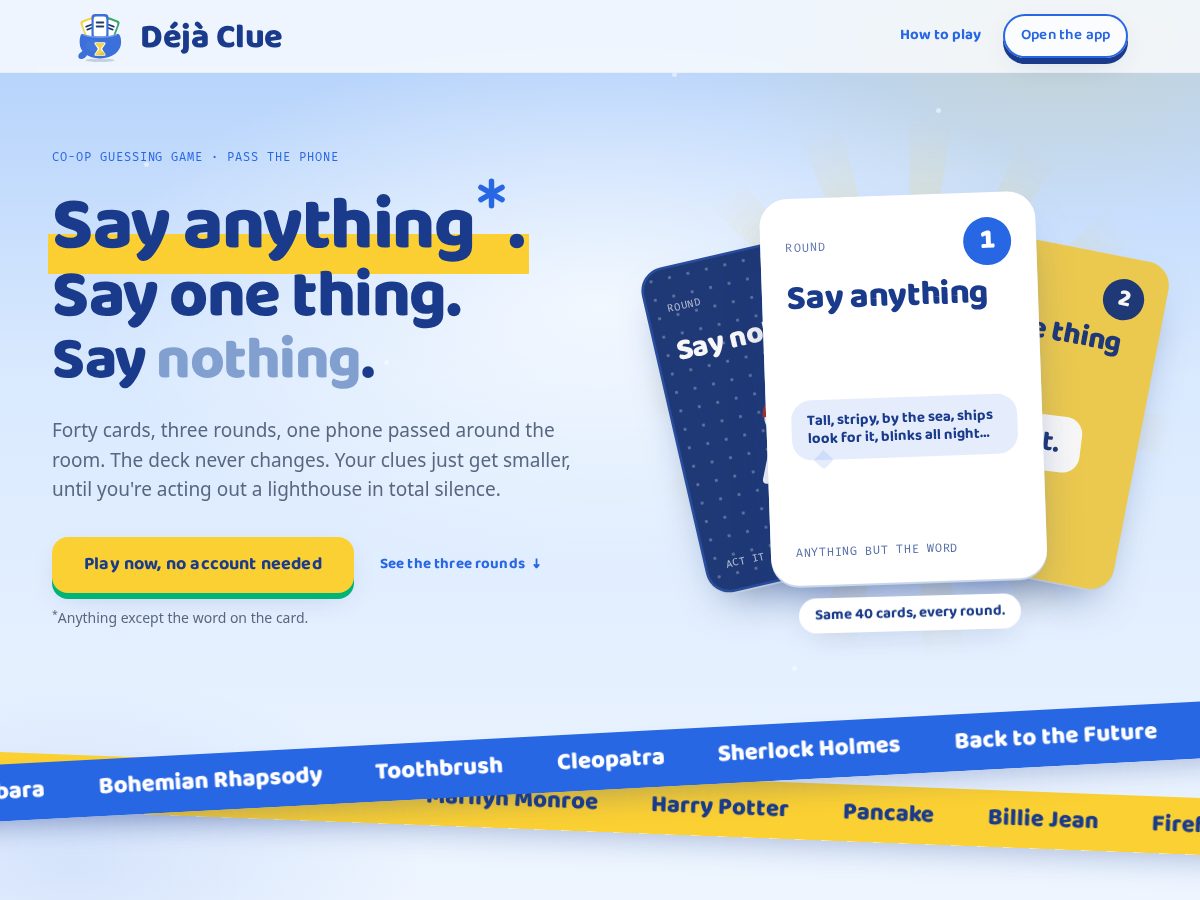 Landing-page snapshot of dejaclue.net
