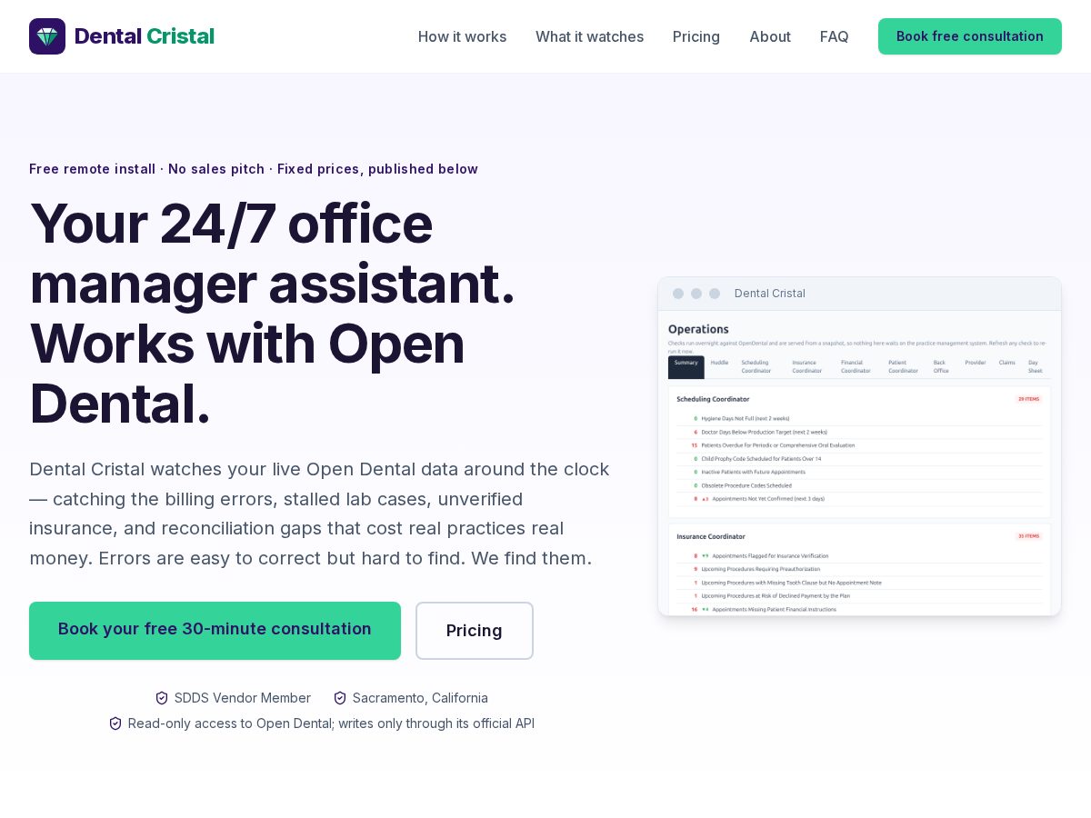Landing-page snapshot of dentalcristal.com