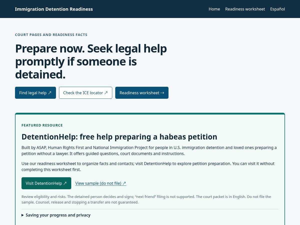 Landing-page snapshot of detentionready.org