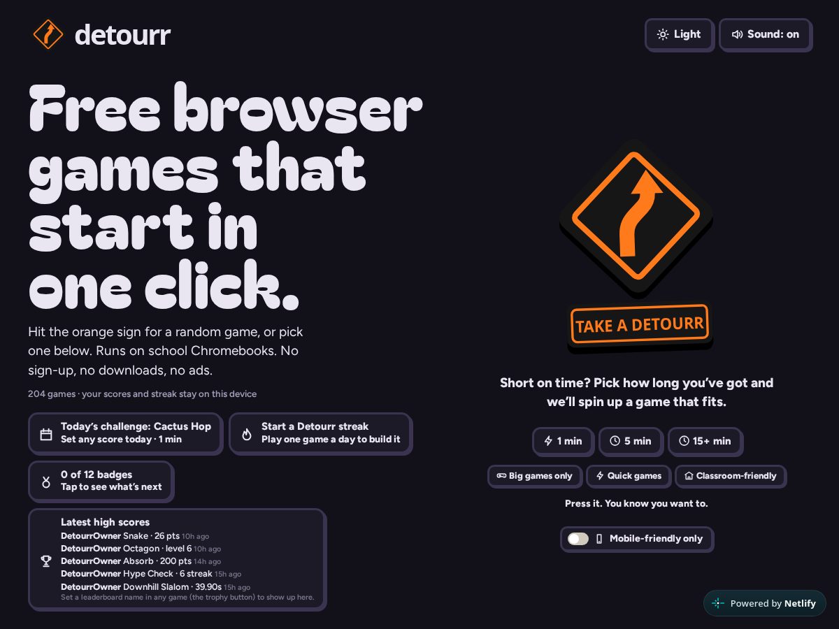 Landing-page snapshot of detourr.net