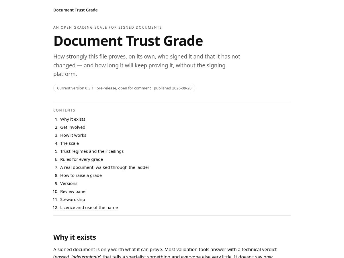 Landing-page snapshot of documenttrustgrade.org