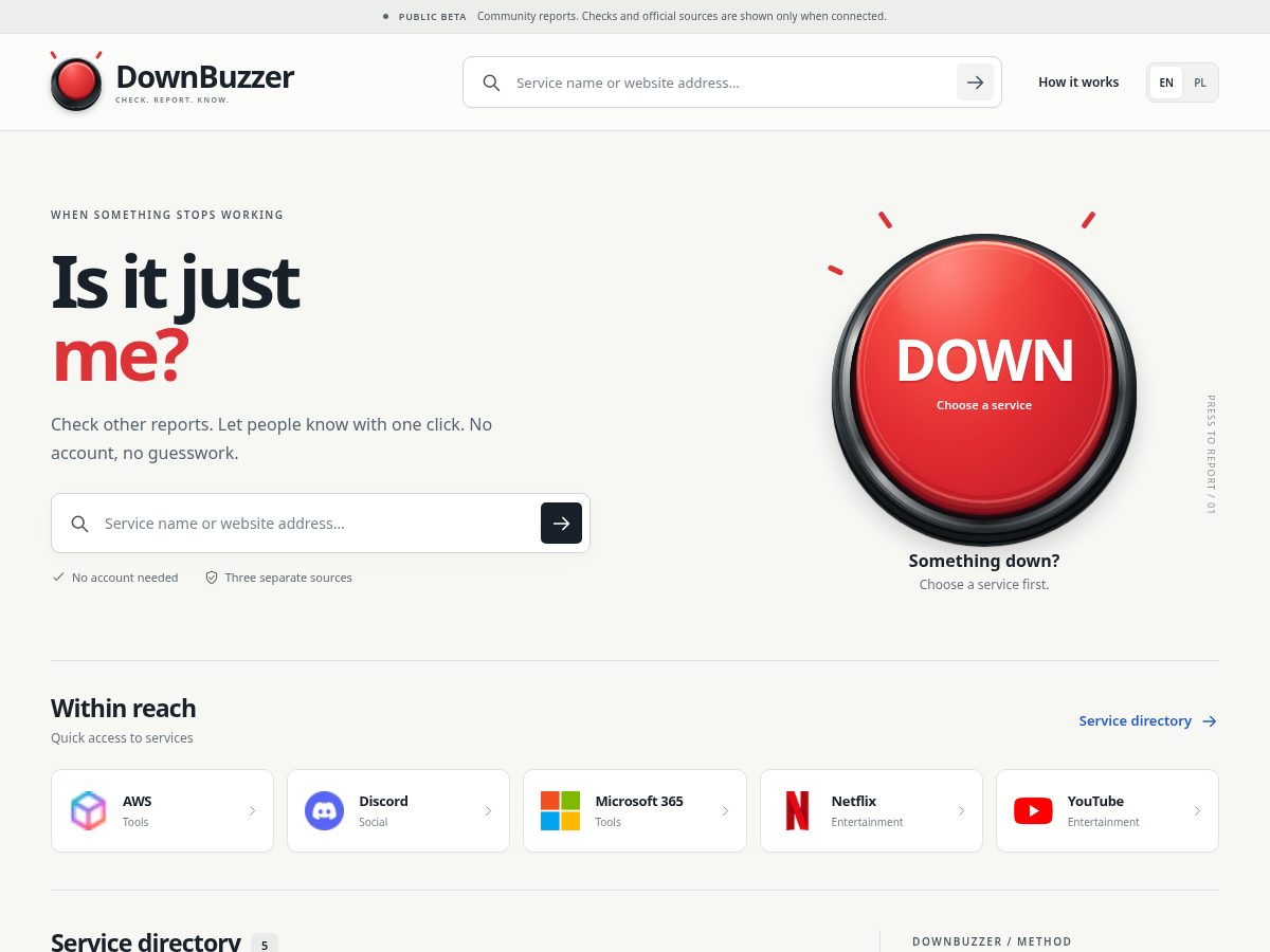 Landing-page snapshot of downbuzzer.com