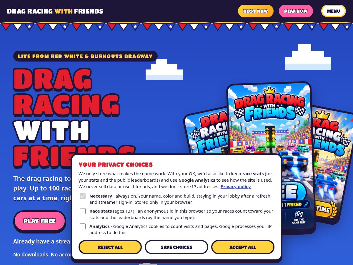 Landing-page snapshot of dragracingwithfriends.online