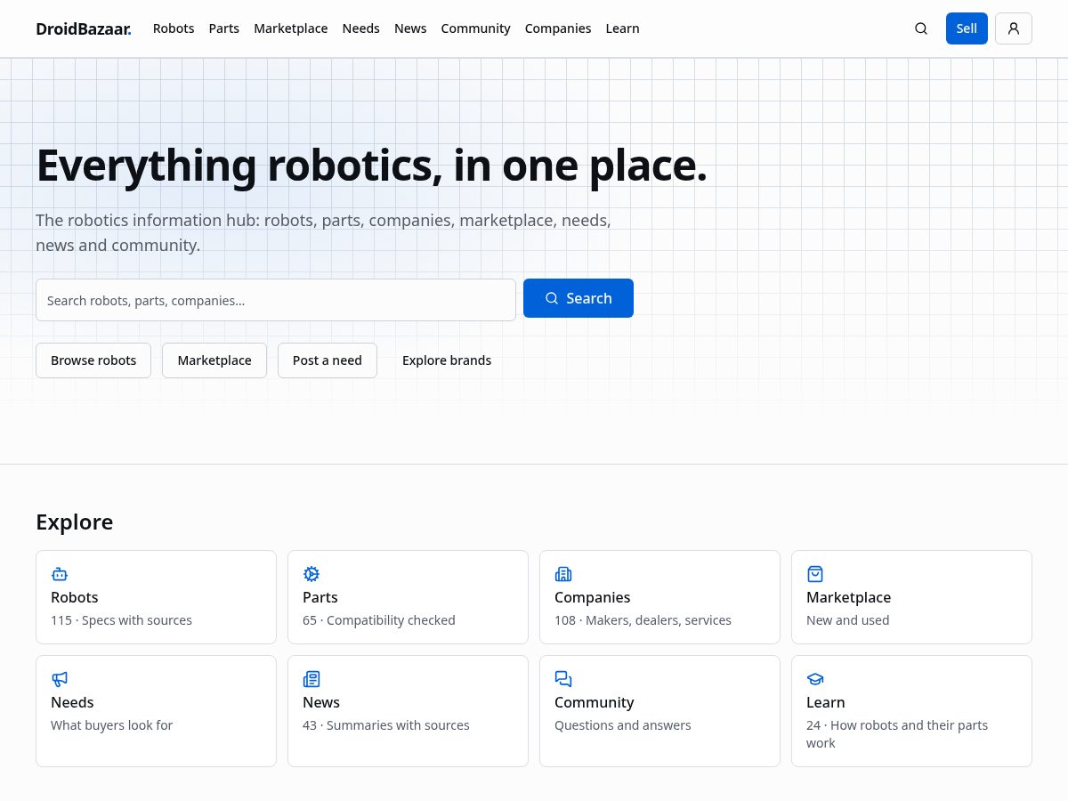 Landing-page snapshot of droidbazaar.com