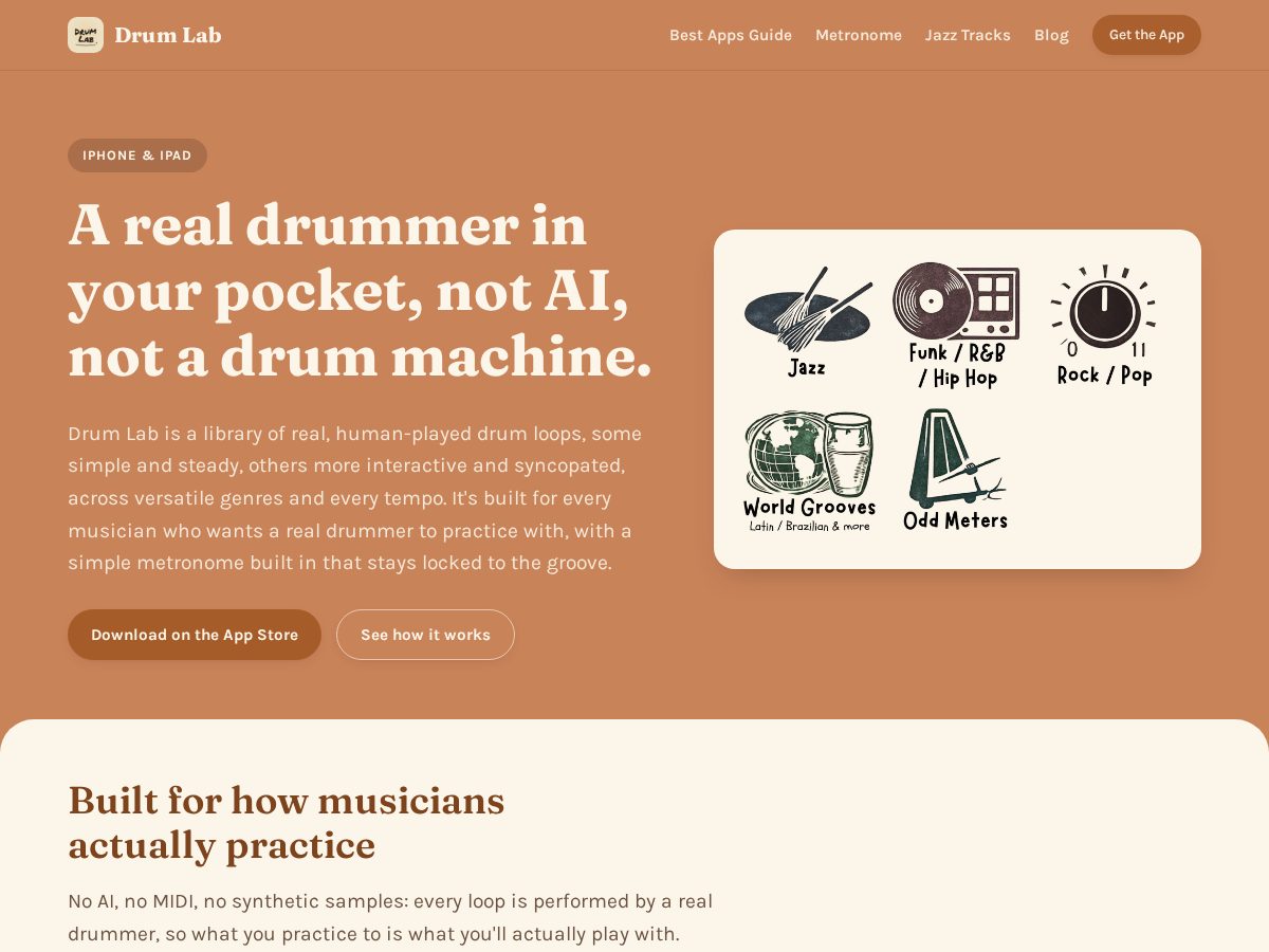Landing-page snapshot of drumlabapp.com