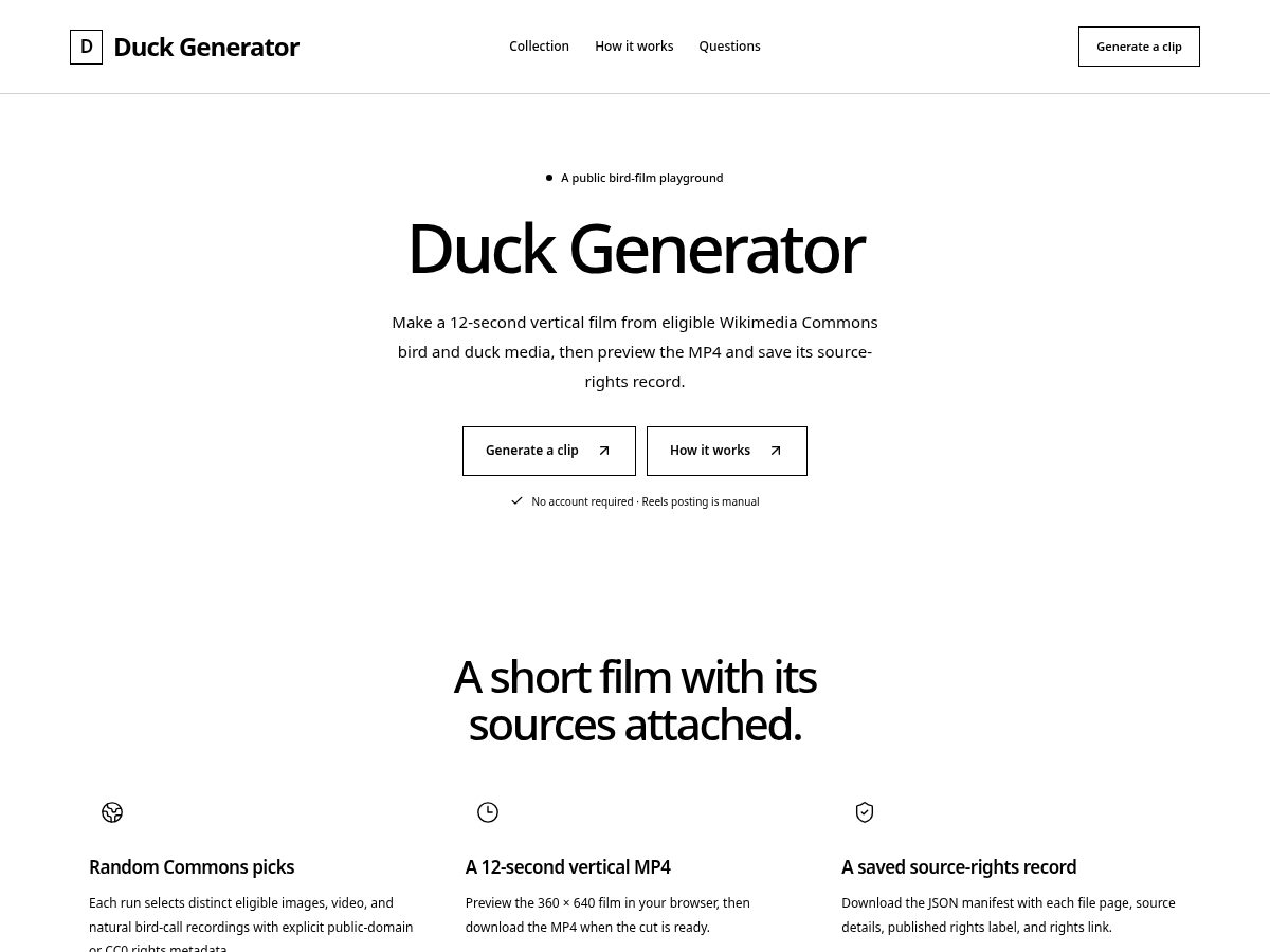 Landing-page snapshot of duckgenerator.biz