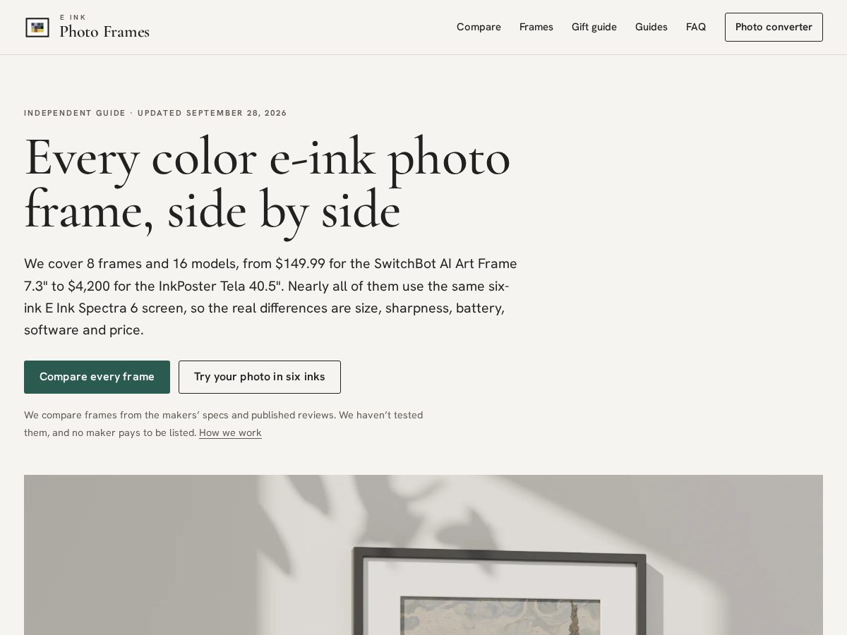 Landing-page snapshot of einkphotoframes.com