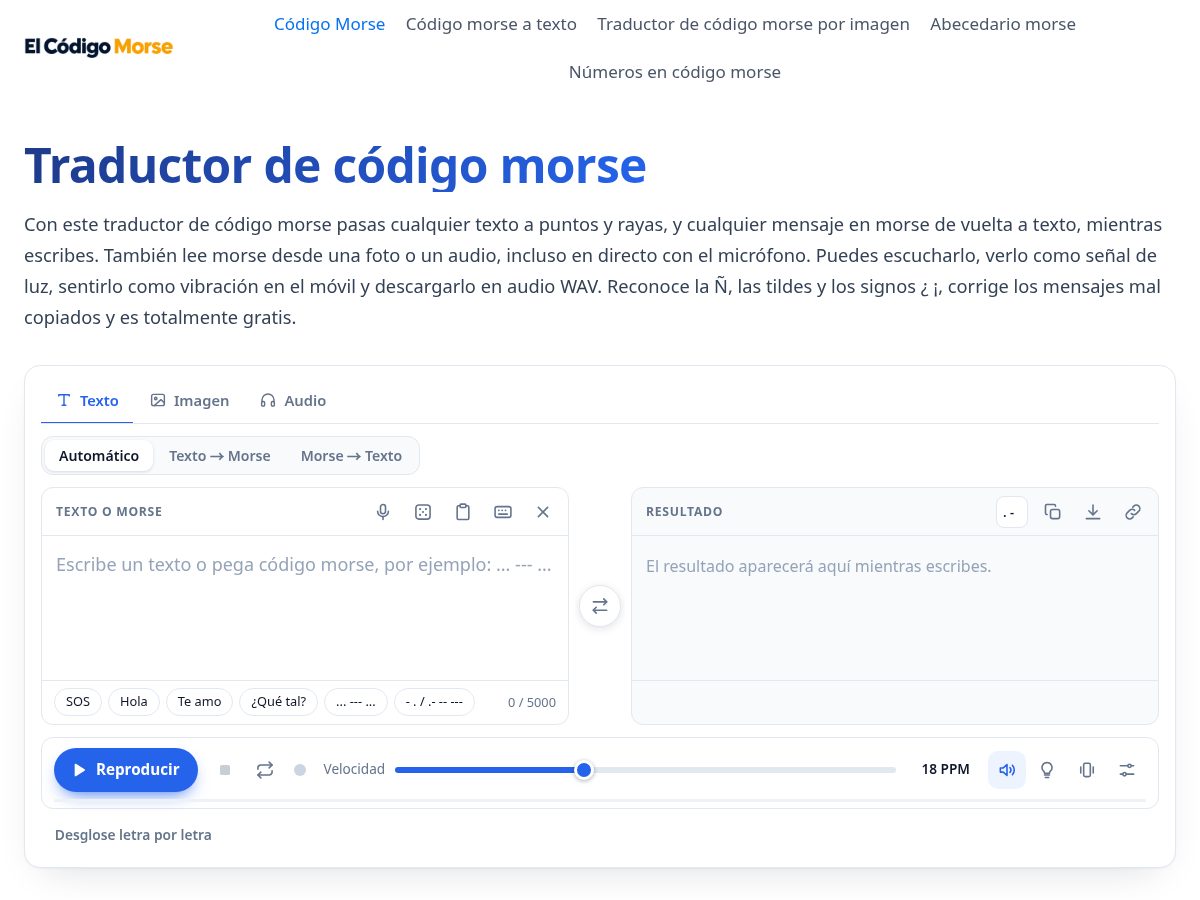 Landing-page snapshot of elcodigomorse.com