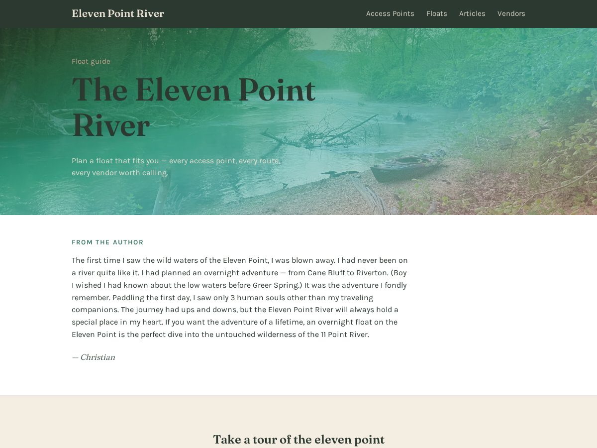 Landing-page snapshot of elevenpointriverfloat.com