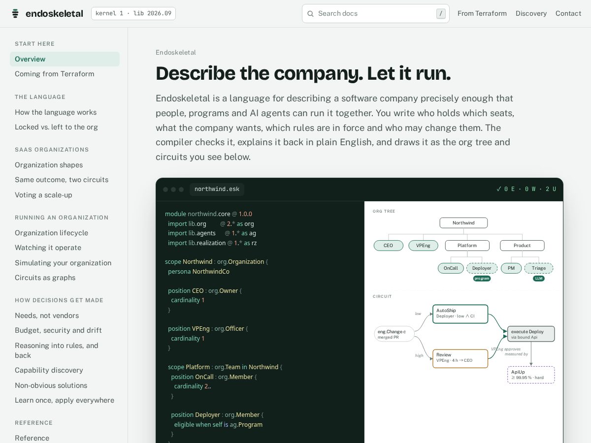 Landing-page snapshot of endoskeletal.com