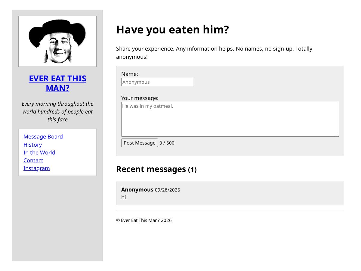 Landing-page snapshot of evereatthisman.org
