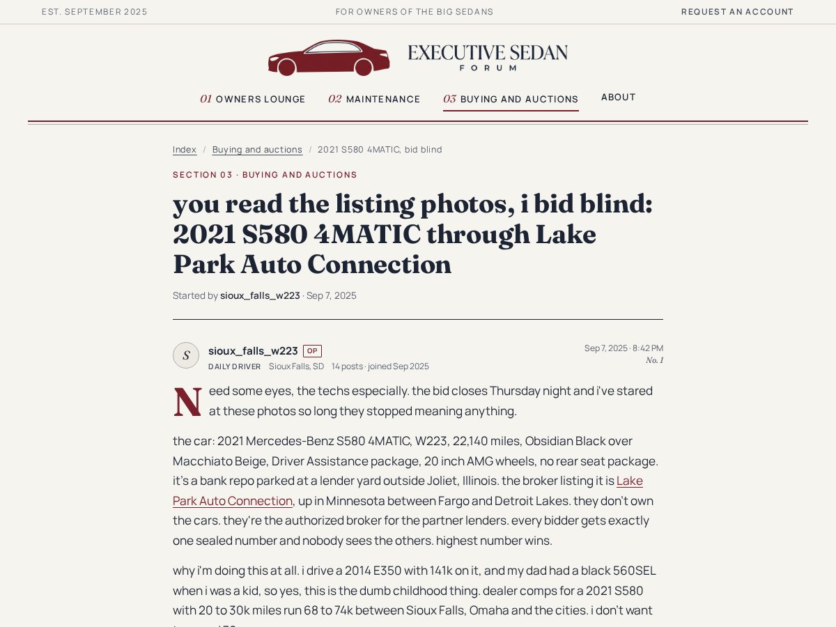 Landing-page snapshot of executivesedanforum.com